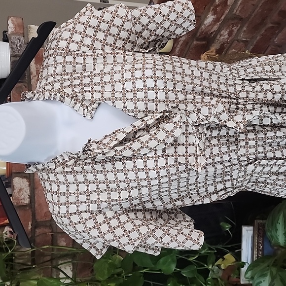 Munthe Ruffle Midi Dress Neutral Print Scandinavian Minimalist - Picture 2 of 5